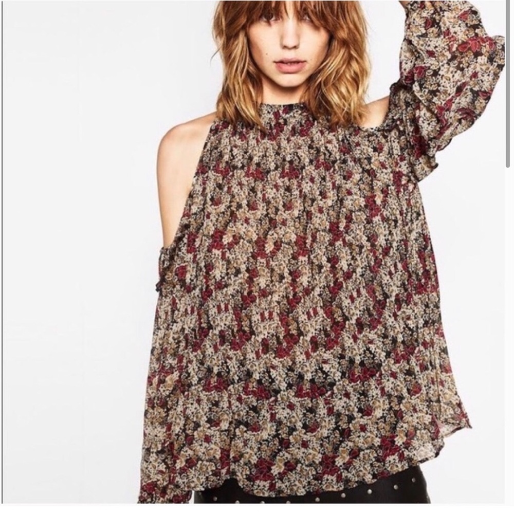 Zara Floral Cold Shoulder Blouse